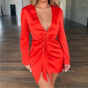 Tiger Mist Fiery Red Long Sleeve Dress